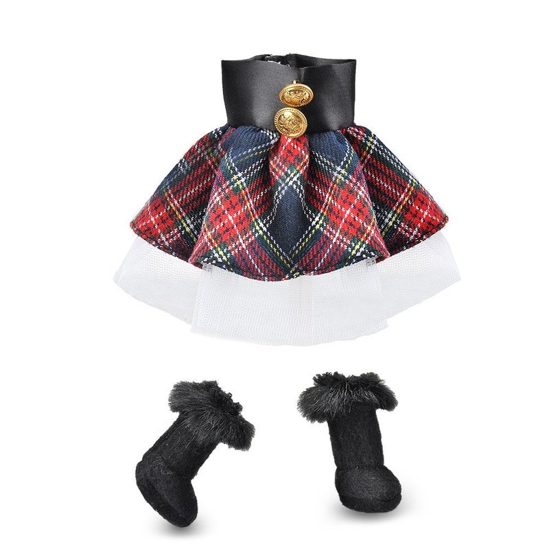 E-TING Santa Clothing Red-Blue Plaid Dress with Boots for elf Doll Christmas Decoration - Image 1